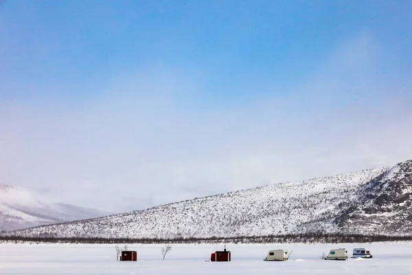 Tornestrask Schweden Eine Verschneite Und Arktische Landschaft Über Dem Tornetrasker — Stockfoto