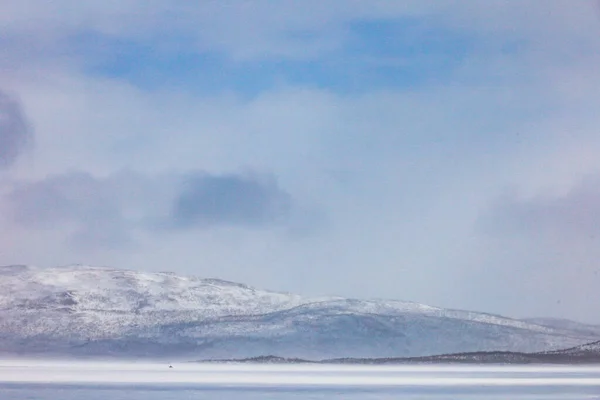 Tornestrask Sverige Ett Snöigt Och Arktiskt Landskap Över Tornetrask Sjön — Stockfoto