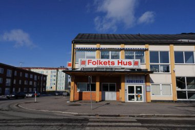 Gallivare, İsveç The Folkets Hus, İsveç Halk Merkezi, boş şehir merkezinde.