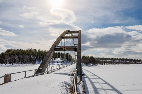 Kiruna Suécia Uma Ponte Arqueada Aço Não Utilizada Sobre Rio — Fotografia de Stock