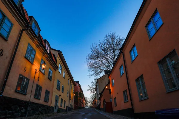 Estocolmo Suecia Pintoresca Empedrada Calle Yttersta Tvargrand Sodermalm — Foto de Stock