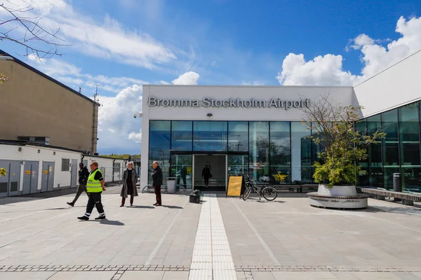 Стокгольм Швеция Терминал Прибытия Табличка Входе Аэропорт Бромма Стокгольм — стоковое фото