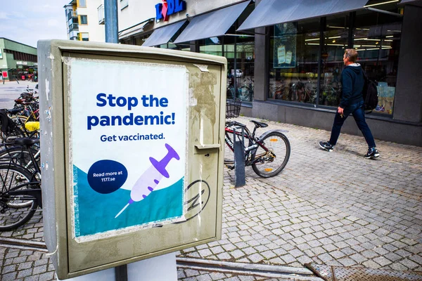 Stockholm Zweden Een Stop Poster Van Pandemie Buitenwijk Liljeholmen — Stockfoto