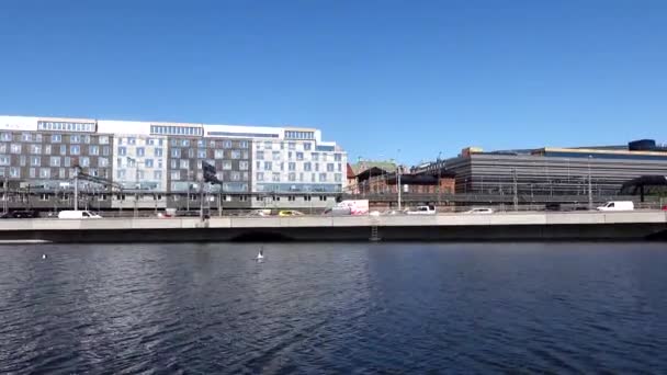 Στοκχόλμη Σουηδία Θέα Στο Νερό Του Κέντρου Της Στοκχόλμης — Αρχείο Βίντεο