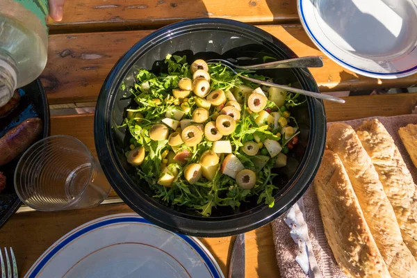 Salad Olives Fresh Bread — Stock Photo, Image