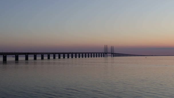 Malmo Suécia Oresund Bridge Sunset — Vídeo de Stock