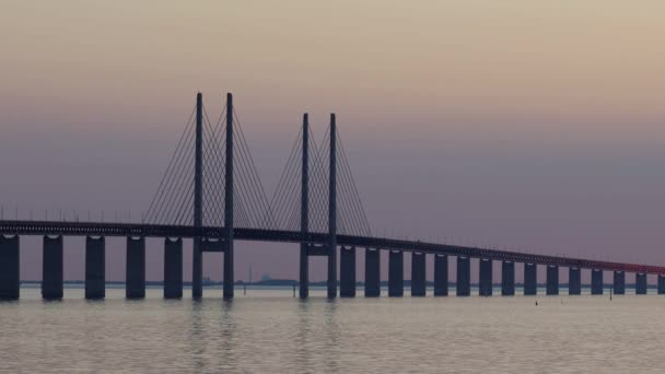 Malmö Szwecja Most Oresund Zachodzie Słońca — Wideo stockowe