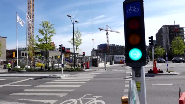 Malm Zweden Een Zebrapad Fietspad Met Verkeerslicht — Stockvideo