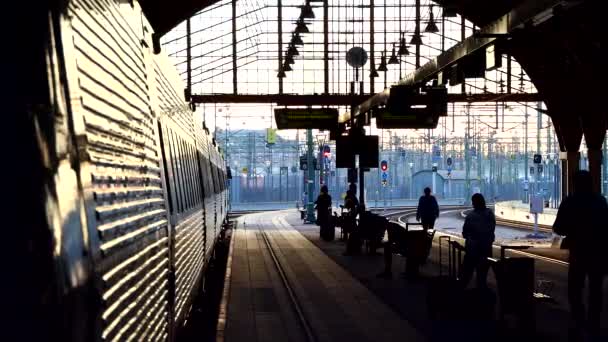 Malmo Suecia Estación Central Tren Malmo Por Mañana Temprano — Vídeo de stock