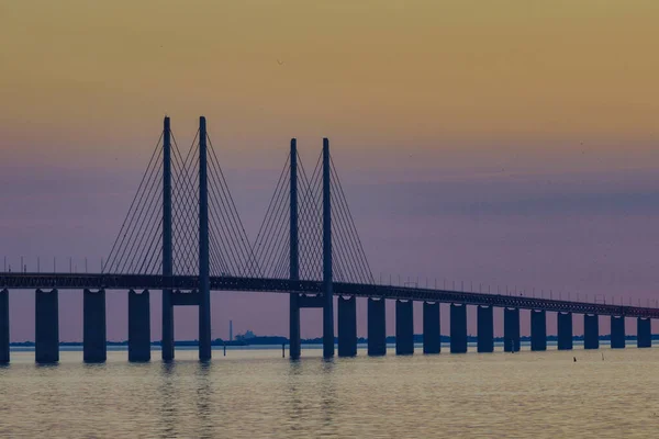 Malmo Suède Pont Oresund Coucher Soleil — Photo