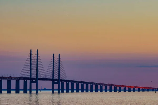 Malmö Schweden Die Öresundbrücke Bei Sonnenuntergang — Stockfoto