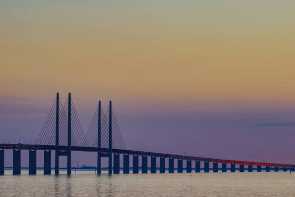 Malmö Svédország Oresund Híd Naplementekor — Stock Fotó