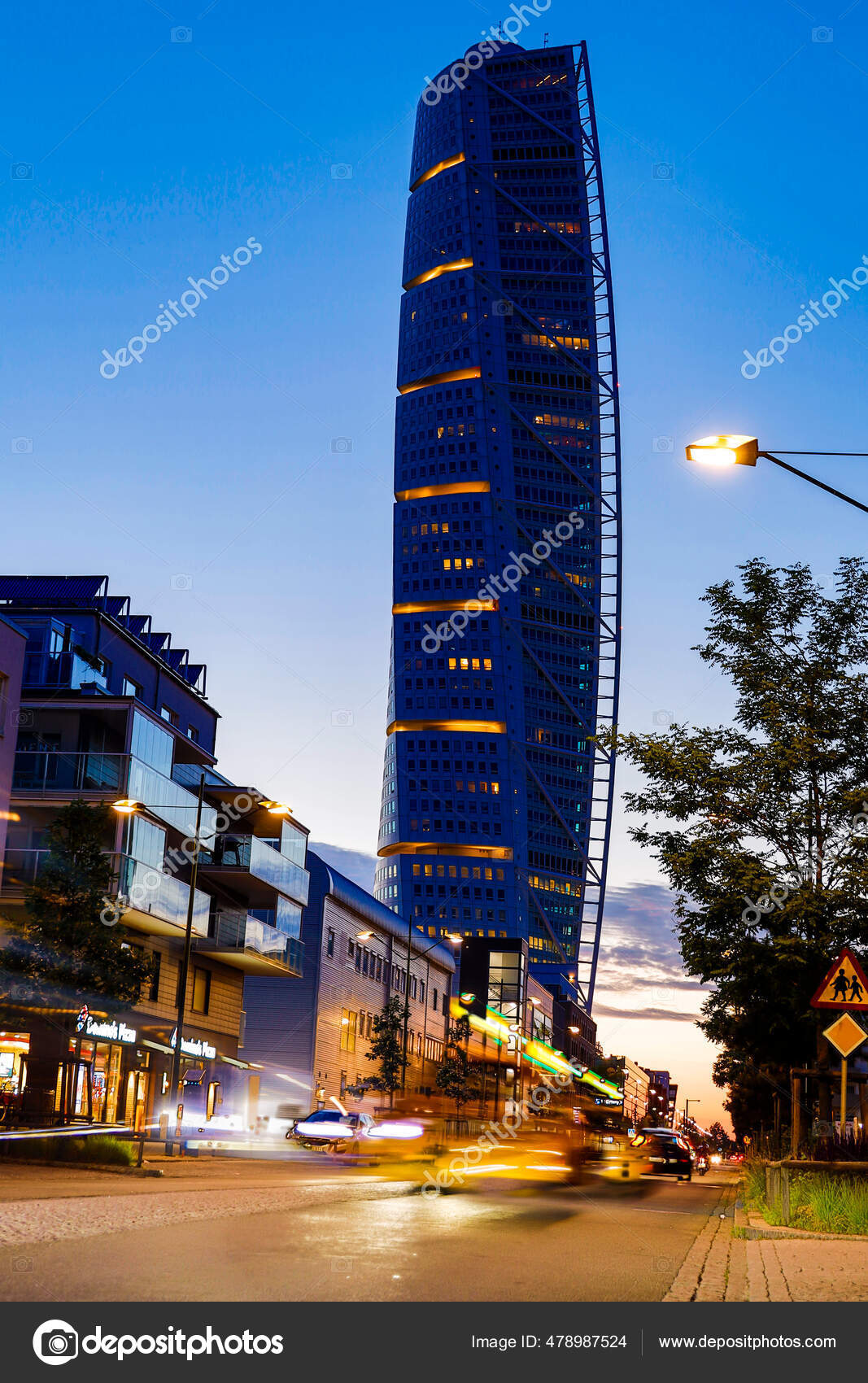 Malmo Sweden Landmark Turning Torso Building Night Vastra Hamnen