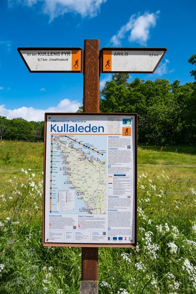 Hoganas Svezia Segno Sentiero Escursionistico Kullaleden Campo — Foto Stock