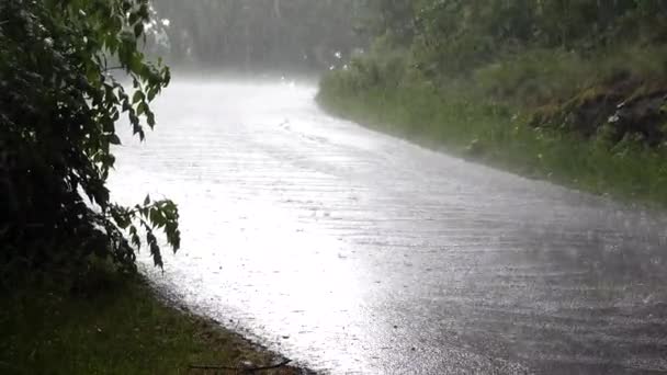 Estocolmo Suecia Lluvia Torrencial Granizo Cayendo Barrio Residencial — Vídeo de stock