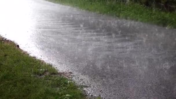 Stockholm Sweden Torrential Rain Hail Falling Residential Neighbourhood — Stock Video