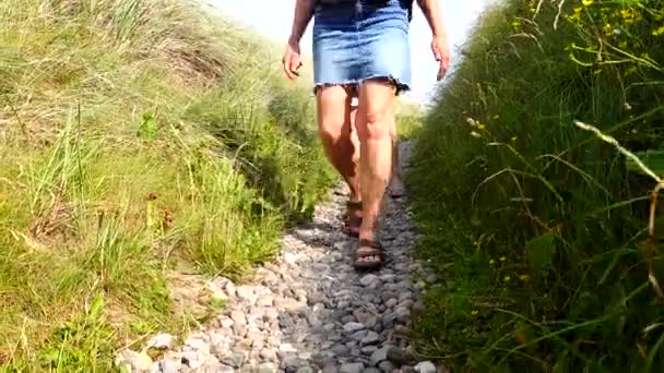 Hirtshals Denmark Woman Walks Beach Dunes Northern Denmark North Sea — Stock Video