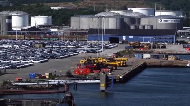 Gotemburgo Suécia Carros Cisternas Importados Porto Gotemburgo — Vídeo de Stock