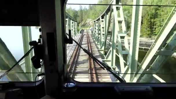 Billingsfors Suecia Vista Desde Cabaña Del Conductor Dentro Tren — Vídeos de Stock