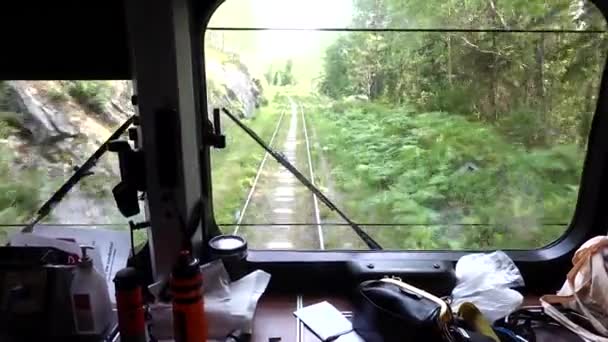 Billingsfors Suecia Vista Desde Cabaña Del Conductor Dentro Tren — Vídeos de Stock