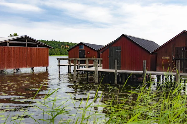 Saffle Sweden Boat Houses Shoreof Lake Vanern — Zdjęcie stockowe