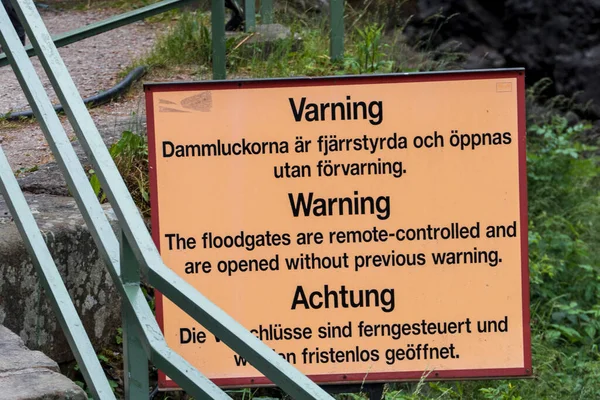 Haverud Sweden Warning Sign German English Swedish Dalsland Canal Western — Stock Photo, Image