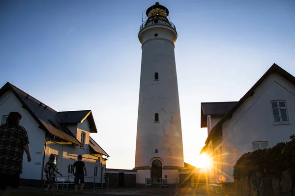 Hirtshals Denmark People Гуляють Навколо Маяка Хіртшальс Заході Сонця — стокове фото