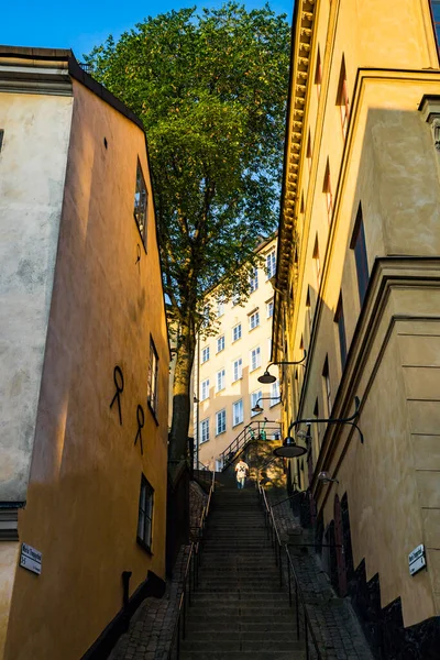 Stockholm Sweden Person Walks Steps Maria Trappgrand Sodermalm — Stock Photo, Image