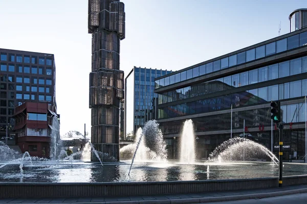 Stockholm Suède Fontaines Obélisque Centre Ville Sur Sergels Torg — Photo