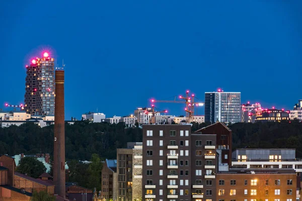 Стокгольм Швеция Стокгольмский Горизонт Ночью Много Красных Огней Журавлях — стоковое фото