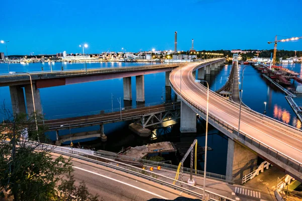 Stockholm Svédország Lidingo Híd Éjjel — Stock Fotó