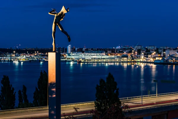 Stockholm Sweden Statue Carl Milles Lidingo Island Lidingo Bridge Dawn — Stock Photo, Image