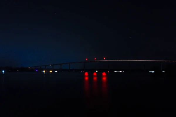 Solomons Maryland Estados Unidos Puente Noche Sobre Río Patuxent —  Fotos de Stock