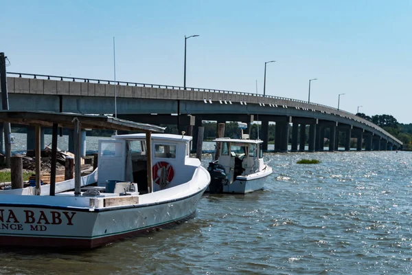 Deal Island Maryland Usa Malá Rybářská Loď Přístavu — Stock fotografie