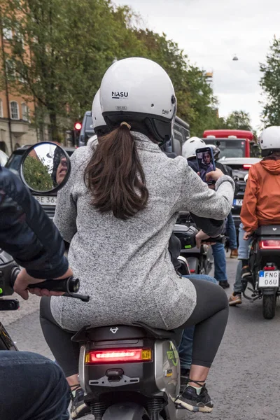 Stockholm Sweden Group Electric Scooter Afficionados Sunday Joy Ride — Stock Photo, Image