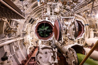 Tallinn, Estonya 15 Aralık 2025 Lembit denizaltısının içi şehir merkezindeki Liman Müzesi 'nde..