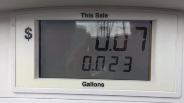 Solomons, Maryland, ABD Bir benzin pompasında dijital ekran dolar ve galon.