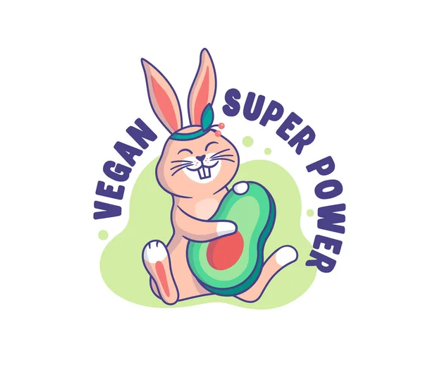 El conejito-bebé feliz con aguacate. Conejo vegano de dibujos animados — Vector de stock