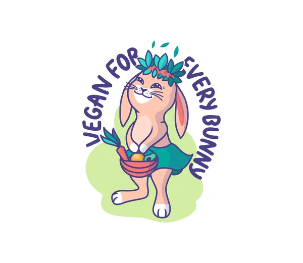 La animal-chica feliz con hortalizas y las frutas. Conejo de dibujos animados — Vector de stock