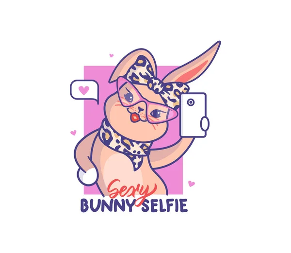 Coniglio Pasquale Sta Facendo Selfie Animale Alla Moda Negli Occhiali — Vettoriale Stock
