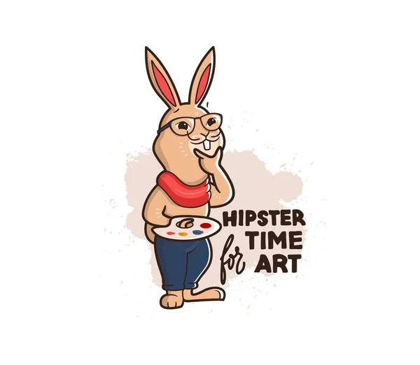 Conejo Pascua Artista Conejo Artista Dibujos Animados Bufanda Con Una — Archivo Imágenes Vectoriales