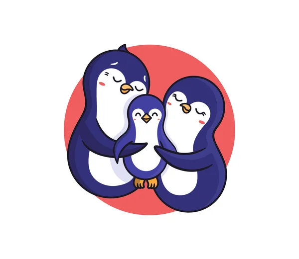 Logotypen Family Penguins kramas. Tecknade djur föräldrar — Stock vektor