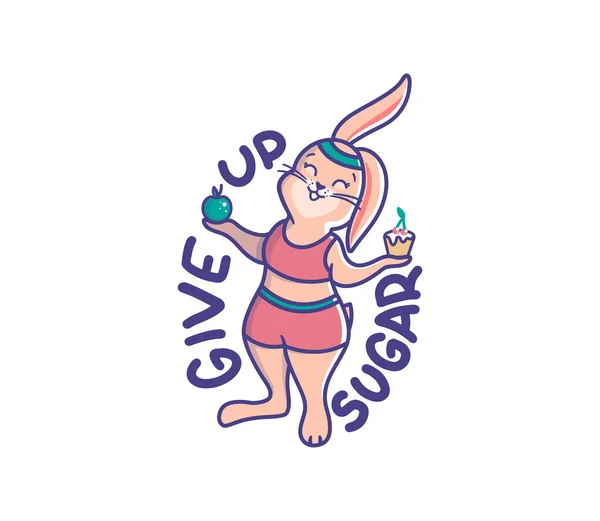 Una conejita sosteniendo un pastel y una manzana. Conejo de dibujos animados — Archivo Imágenes Vectoriales