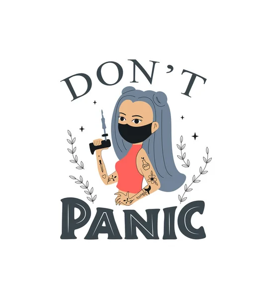 Phrase Girl Tattoo Mask Quote Panic Good Motivational Designs Coronavirus - Stok Vektor