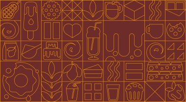 Minimalist geometric pattern for chocolate. Modern mosaic design with linear cocoa and sweet elements. Art-deco background in a vector illustration