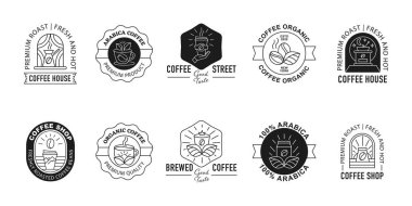 Modern Kahve Logosu Rozeti. Premium Line Sanat Amblemleri, Organik Damgalar, bir Vektör İllüstrasyonunda