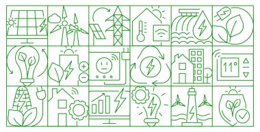 Sürdürülebilir Enerji Simgeleri, Yenilenebilir Teknolojik Kusursuz Arkaplan, Çevresel Markalaşma İçin Vektör Bileşimi