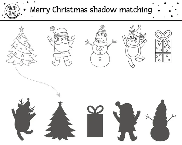 Actividad Juego Sombras Blanco Negro Navidad Para Niños Página Para — Archivo Imágenes Vectoriales