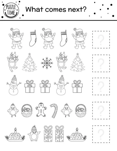 다음은 전통적 상징이 아동들을 크리스마스 블랙과 화이트 재미있는 작업복이나 페이지 — 스톡 벡터