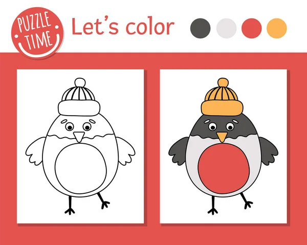 Kleurplaat Voor Kinderen Printen Online Grappige Bullfinch Vector Winter Vakantie — Stockvector